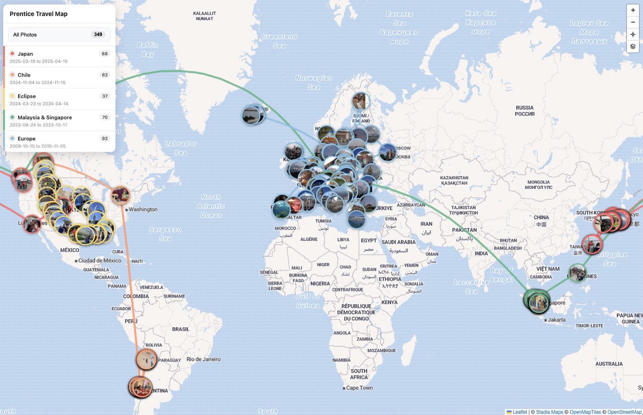 Prentice Travel Map - interactive world map with photo markers